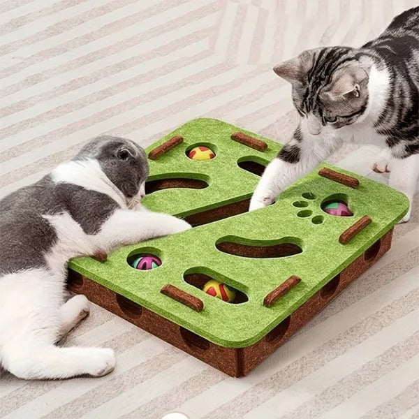 Interactive sisal cat scratch puzzle box for feline enrichment and stress relief, promoting healthy claws.