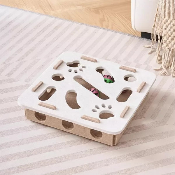 Detail of the sisal texture on the cat scratch puzzle box, ideal for cat care and claw health.