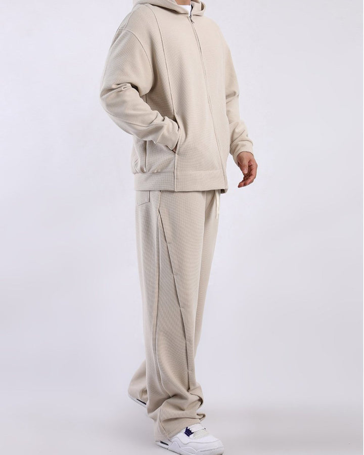 Close-up of men's Lucca relaxed fit waffle texture sweatpants with drawstring waist.