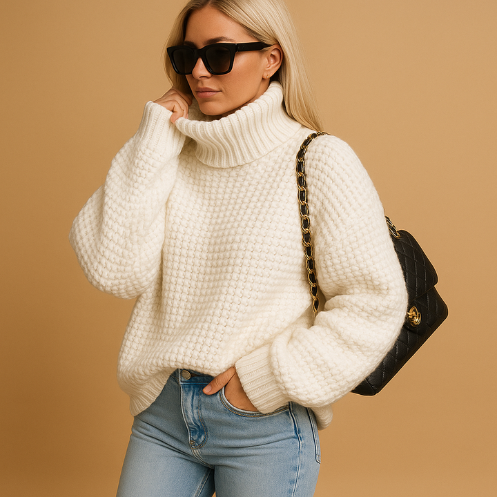 Women's cozy pullover sweater, relaxed fit, ideal for winter fashion & everyday comfort.