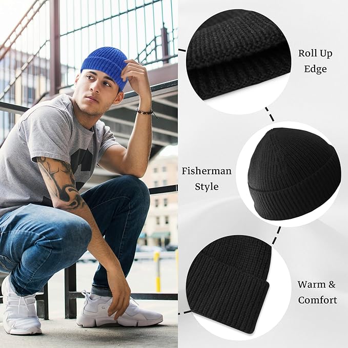 Durable knitted unisex beanie, designed for warmth, comfort, and trendy winter headwear.