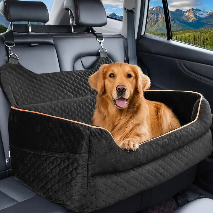 Comfortable dog car seat, washable cover, booster bed for back seat pet safety and travel