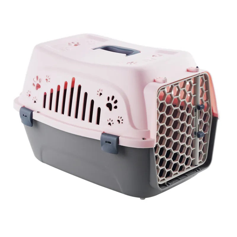 Sturdy large pet carrier for air travel, IATA compliant dog and cat crate, ventilation.
