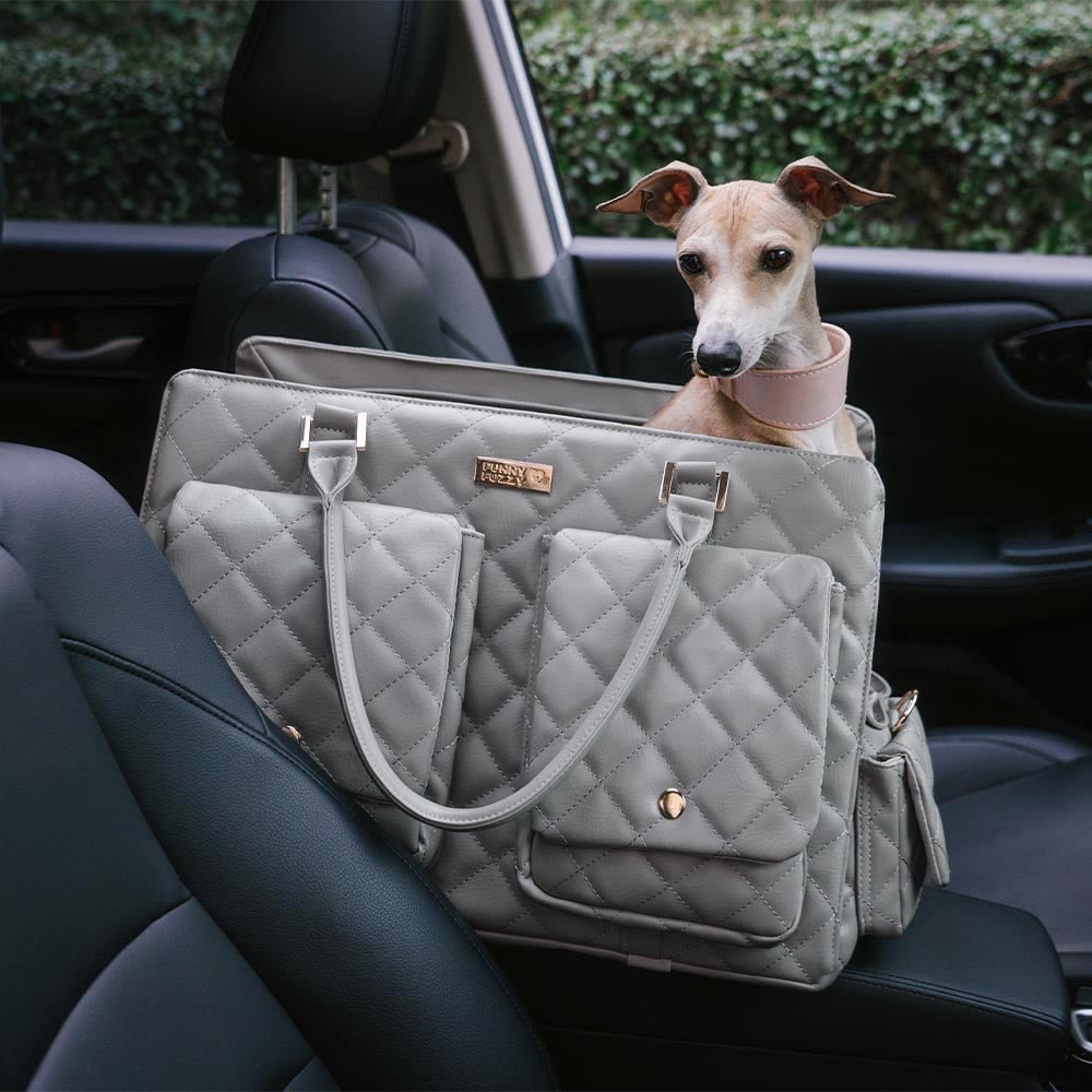 Stylish pet travel tote for dogs, navy blue, with a modern aesthetic and sturdy construction