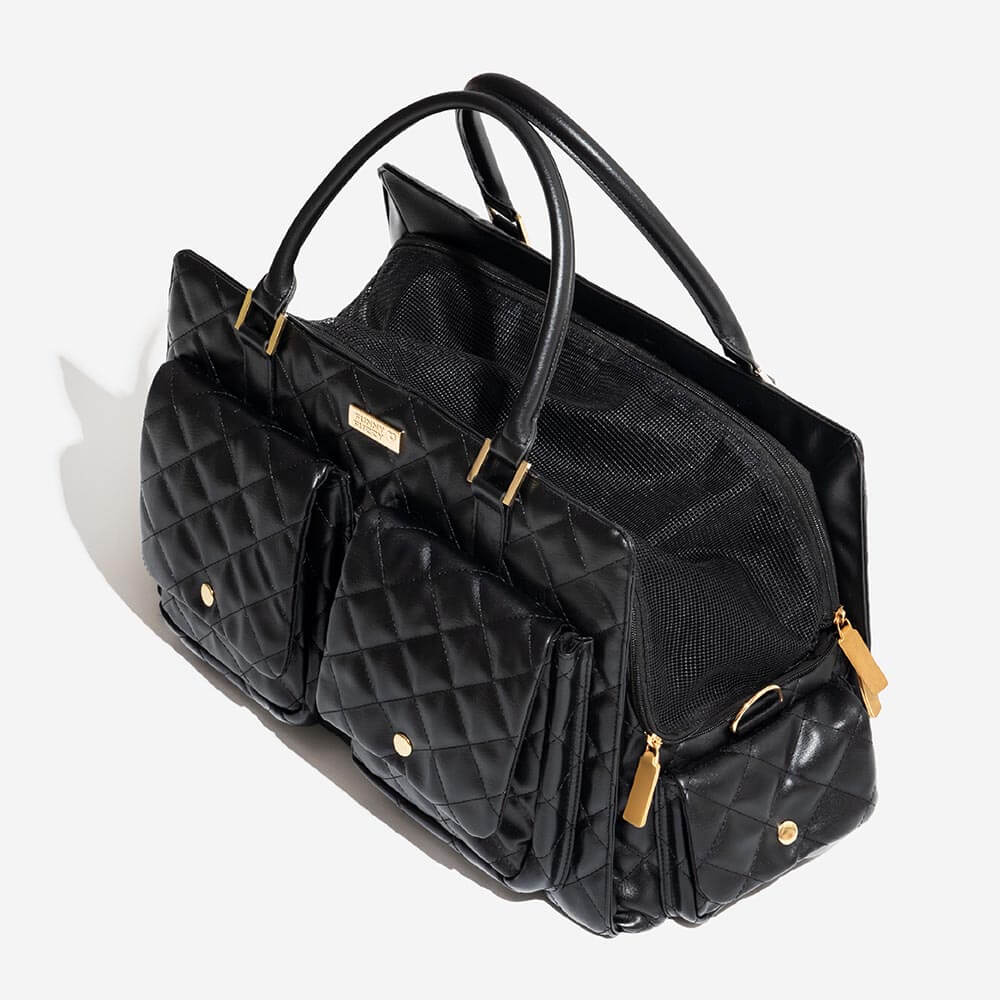 Pet safety travel tote, deep red, with structured sides to maintain shape and comfort