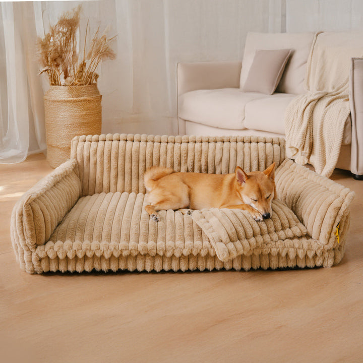 Large orthopedic dog sofa bed, washable, with headrest for pet comfort