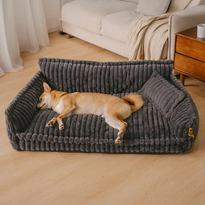 Fluffy dog bed, large size, washable, with supportive headrest & memory foam