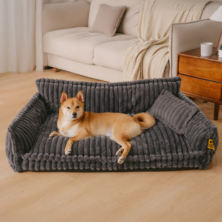 Comfortable orthopedic dog bed, washable, and fluffy with an integrated headrest