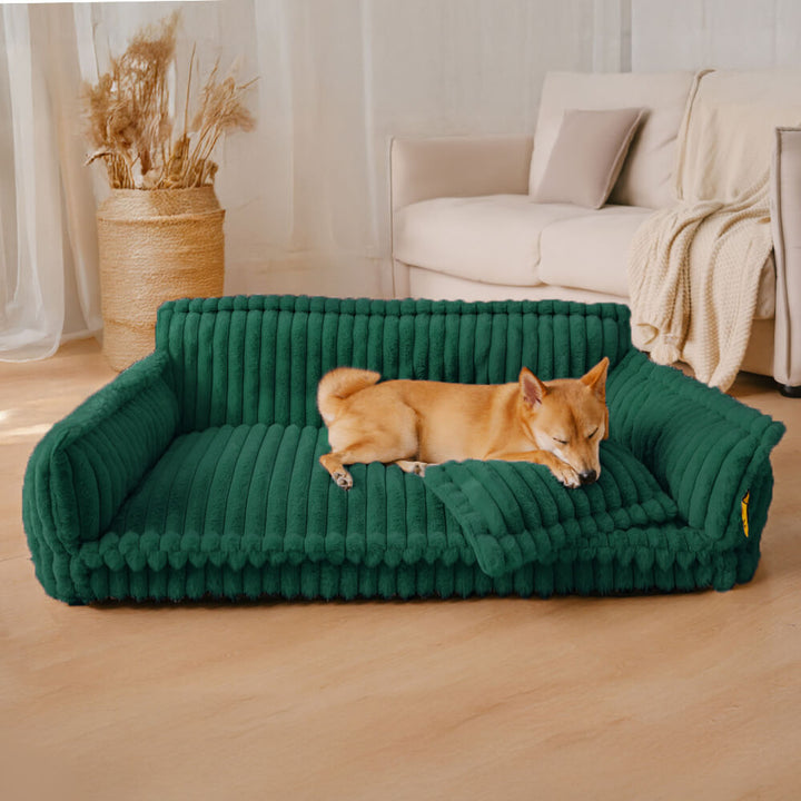 Memory foam dog bed, orthopedic, large size, with plush headrest, washable