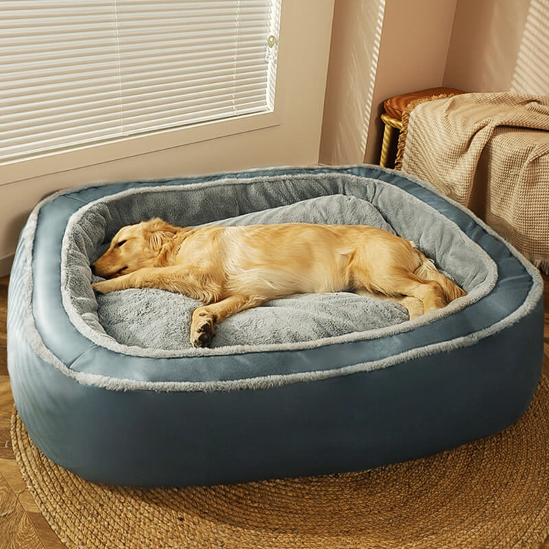 Large plush dog bed, deep sleeping design, perfect for dog comfort & warmth