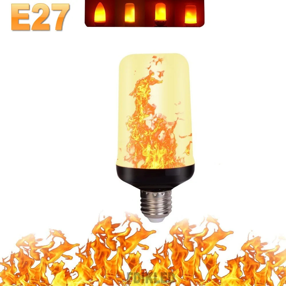 Mesmerizing LED flame lamp, an E27 bulb with stunning fire effect for ambiance.