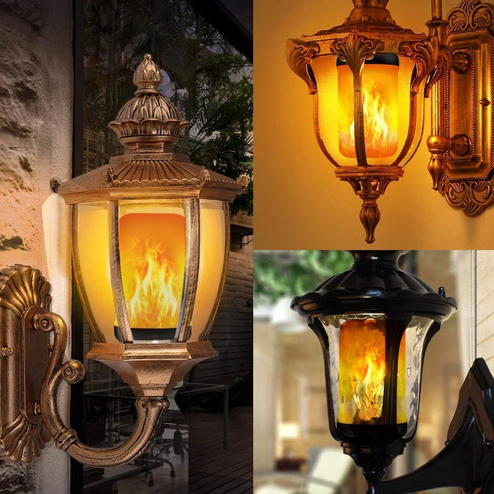 Energy-efficient E27 LED flame bulb creating a warm, atmospheric glow.
