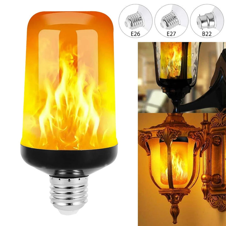 Flickering LED flame light for a cozy, warm ambiance in living spaces.
