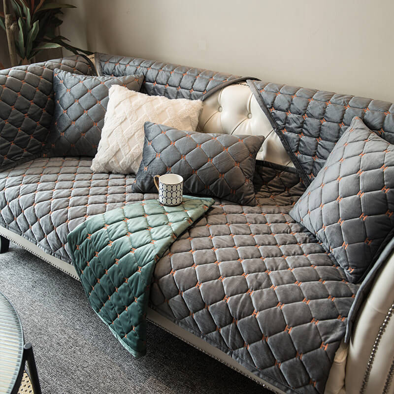 Functional non-slip velvet sectional cover, providing elegant protection & enhancing living room decor.
