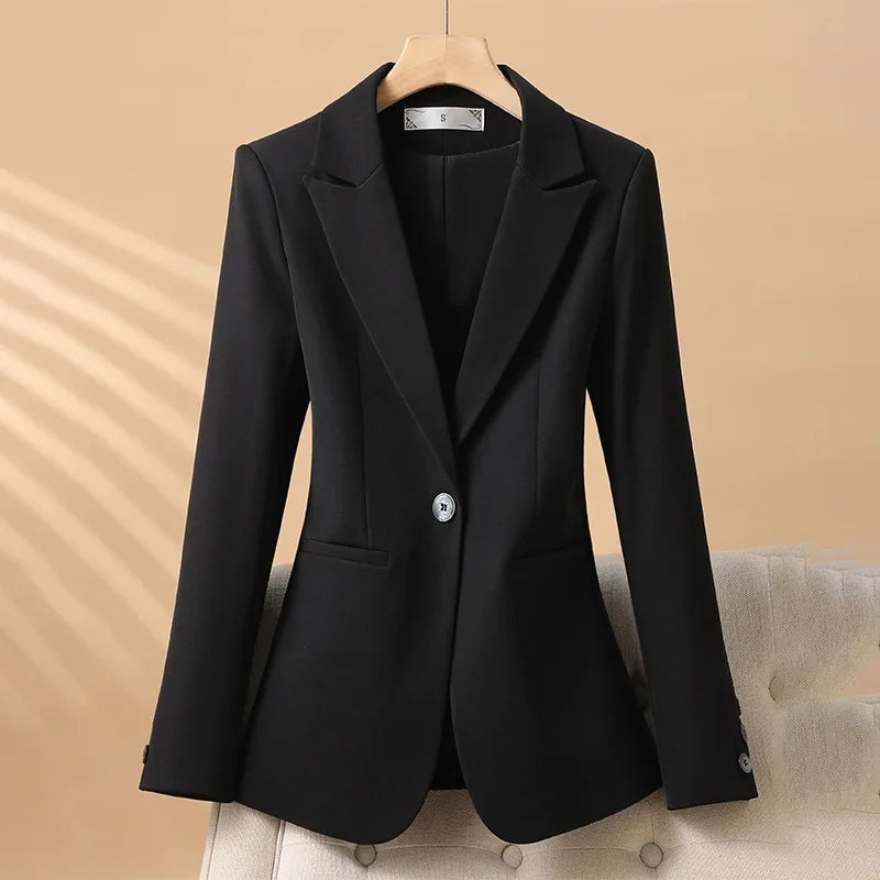 Professional women's fitted blazer, ideal formal attire & elegant workwear with a classic notch lapel.