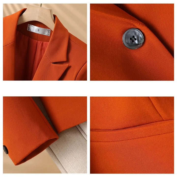 Fashionable women's fitted blazer, single-breasted design with long sleeves for a sleek, professional look.