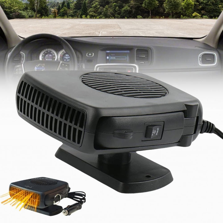 Portable 12V ceramic car heater & defroster. Quickly warms vehicle interior, clears windshields in winter.