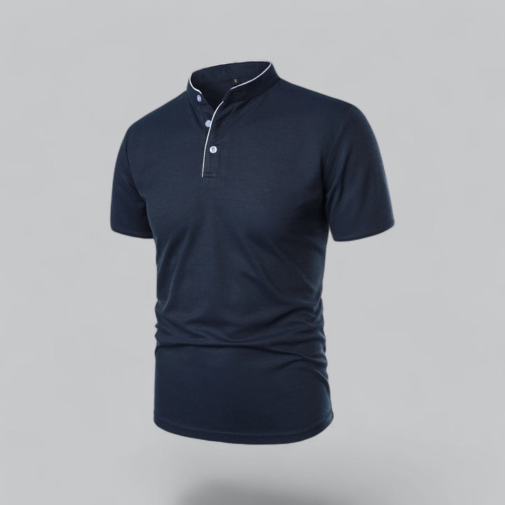 Men's versatile collarless polo shirt, tailored for a sharp, modern fit.