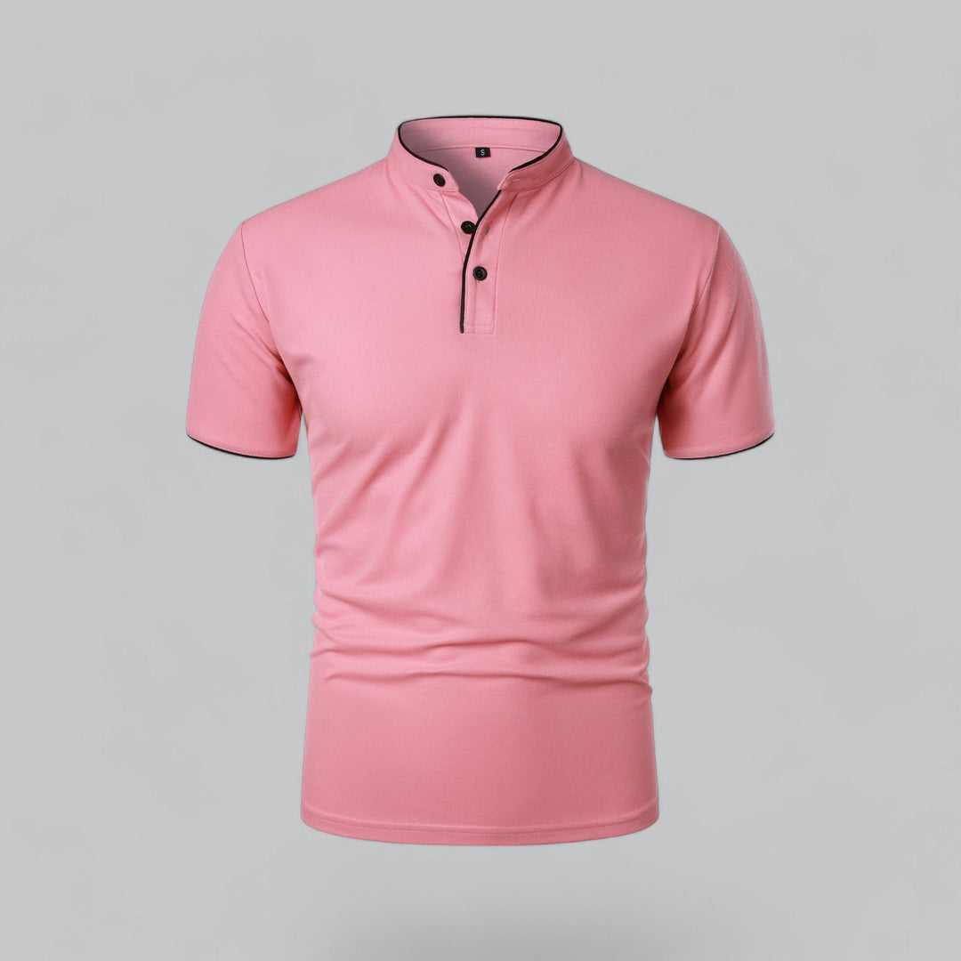 Men's casual collarless polo, comfortable fit for spring and summer days.