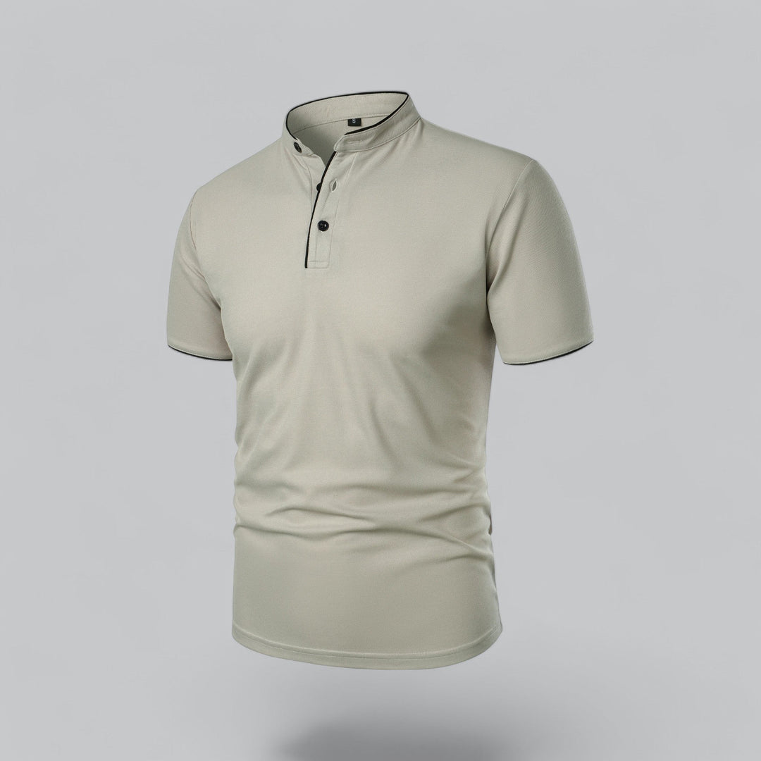 Versatile men's collarless polo, perfect for casual and smart casual occasions.