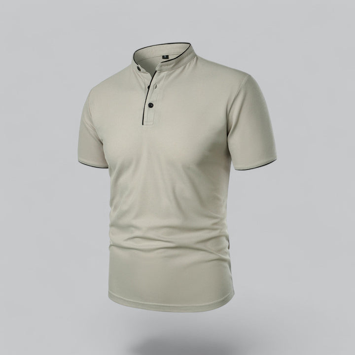 Versatile men's collarless polo, perfect for casual and smart casual occasions.