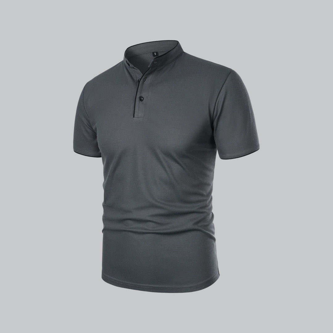 Elegant men's collarless polo shirt, a smart casual staple for any occasion.