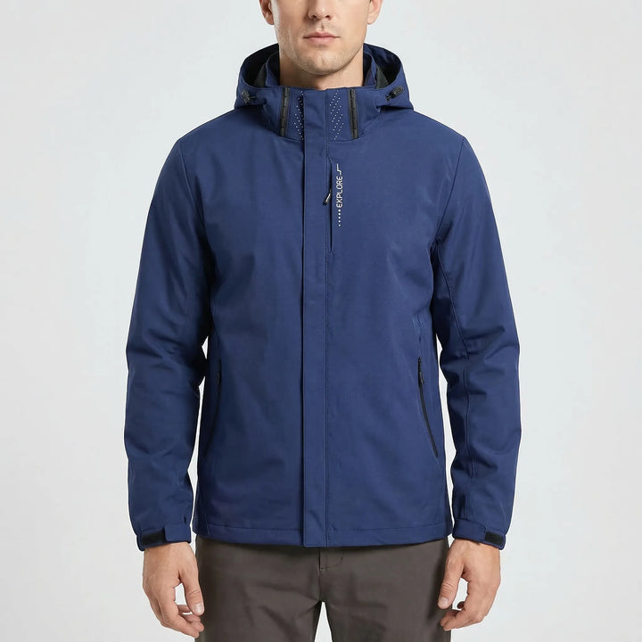 Men's activewear windbreaker jacket, hooded, lightweight & water repellent, packable for hiking & outdoor sports.