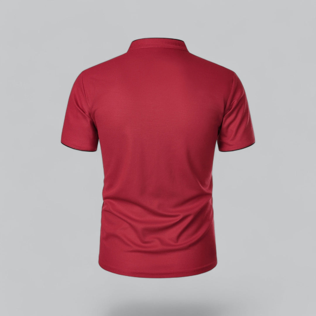 Simple and stylish men's collarless polo top, mandarin style, short sleeve, perfect for everyday fashion.