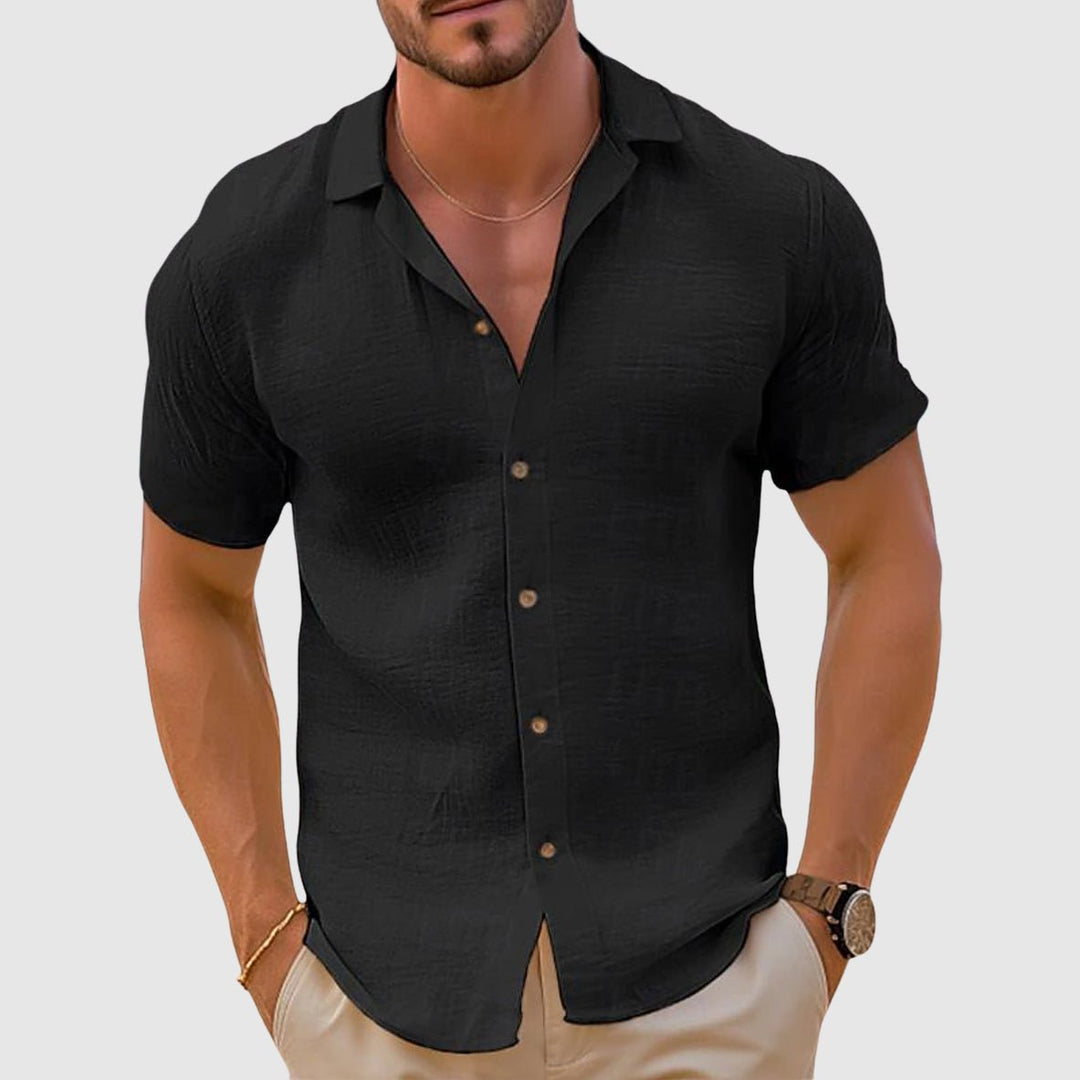 Comfortable men's casual short sleeve top. Great for summer outings, travel, and versatile everyday wear.