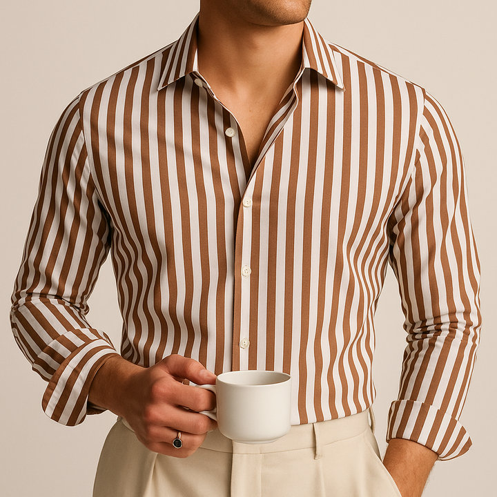 Classic men's striped polo shirt, a slim-fit and versatile top for all-season smart casual fashion.