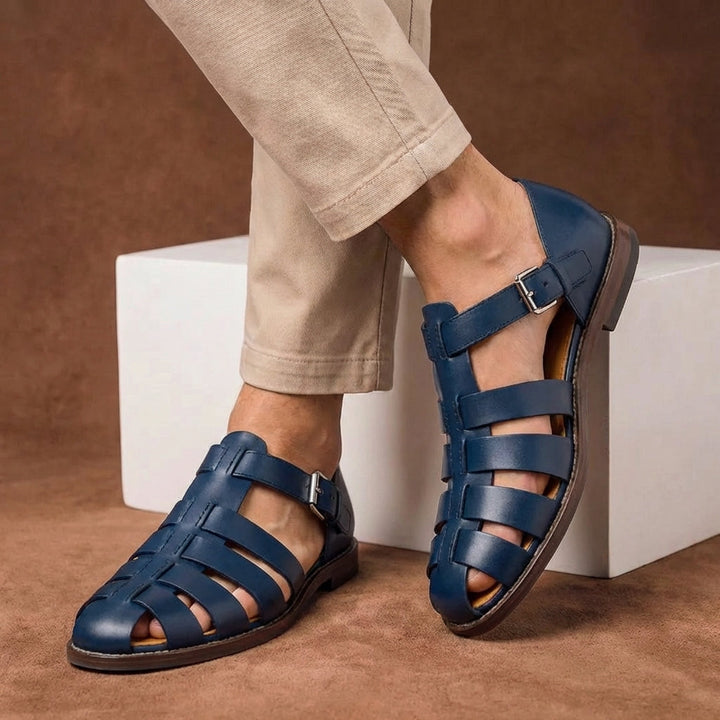 Men's comfortable closed-toe fisherman sandals with adjustable buckle strap, ideal for summer casual wear & walking.