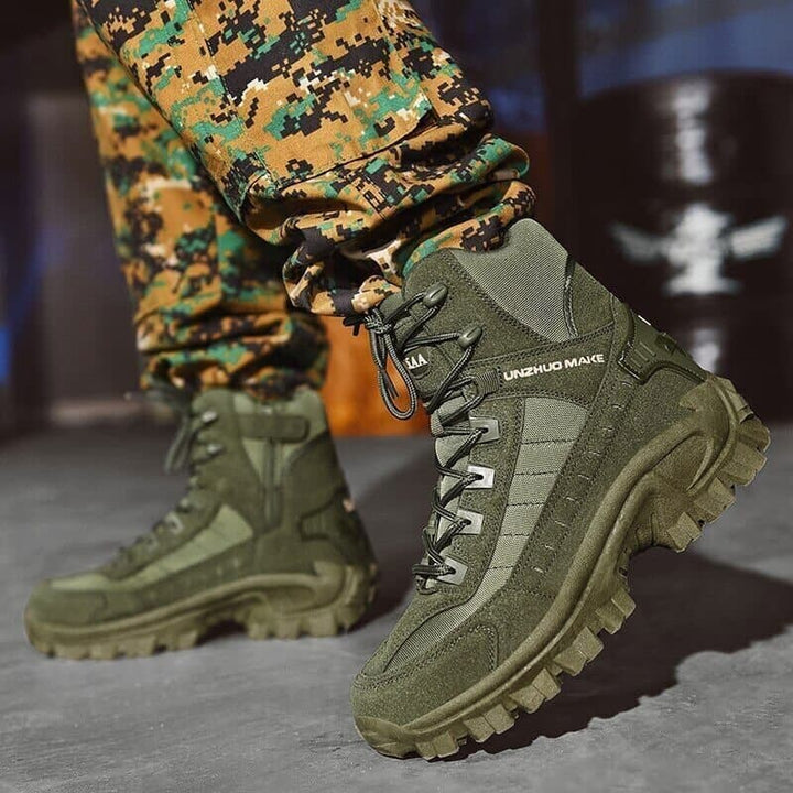 Men's rugged tactical hiking work boots with superior grip for outdoor adventures.