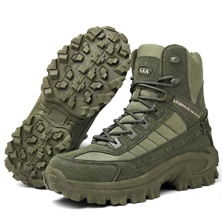 Rugged men's boots for work & hiking, tactical design, high traction outsole, long-lasting.