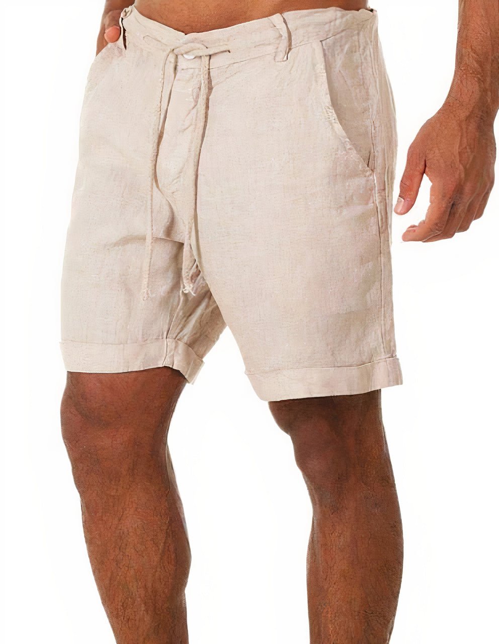 Versatile men's summer shorts: cuffed, mid-length, and drawstring linen design for casual wear.