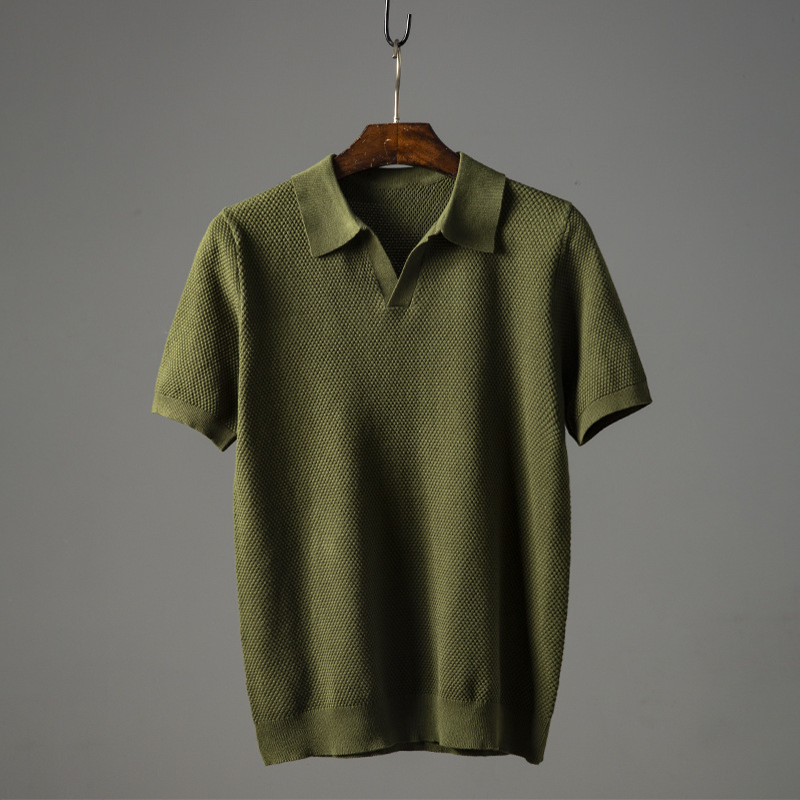Men's textured short sleeve polo shirt for a smart casual look.