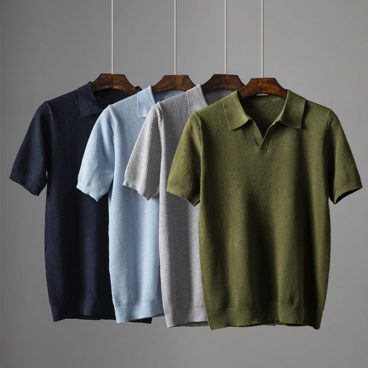 Modern men's comfortable short sleeve collared polo with a unique textured finish for versatile styling.