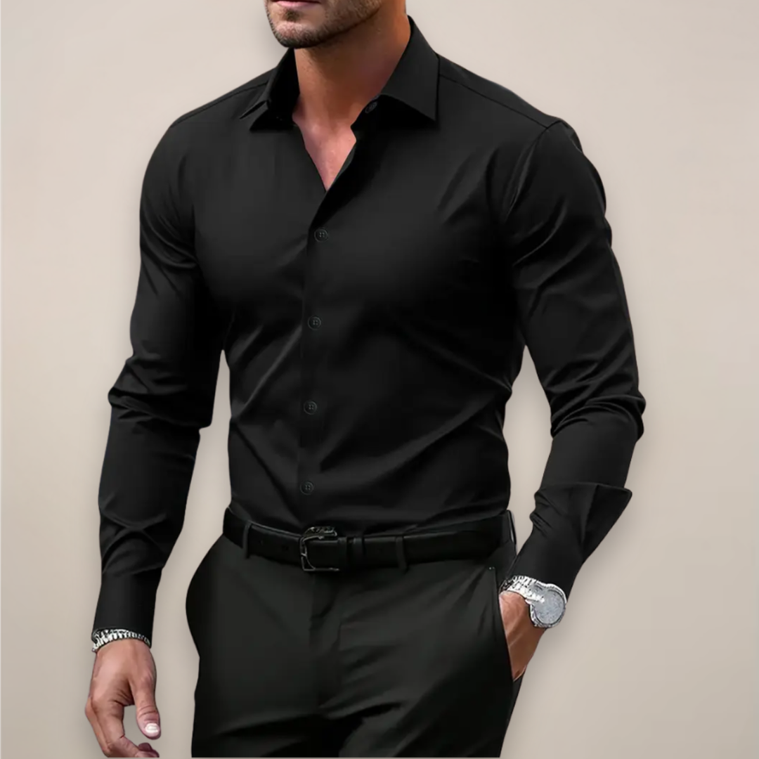 Casual yet elegant men's long sleeve slim-fit shirt, a versatile top for everyday and business attire.