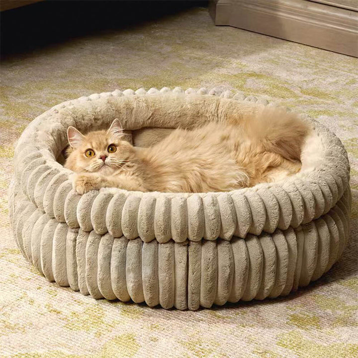 Minimalist pet bed with plush velvet cover, perfect for dog comfort & anxiety relief