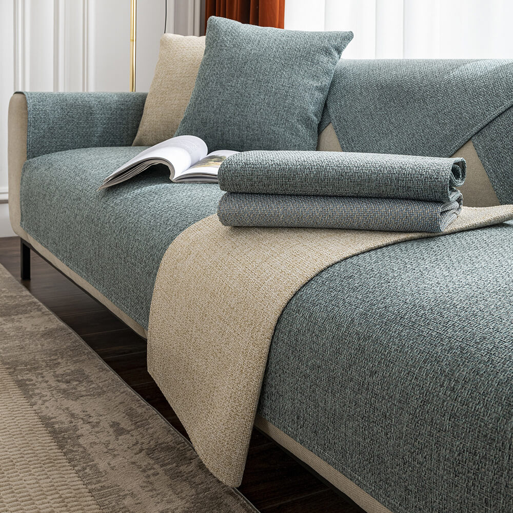 Minimalist solid color couch cover in breathable fabric for modern living room decor, pet friendly protection.