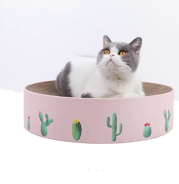 Green cactus-shaped cat scratching board with sturdy cardboard, a fun & functional pet furniture piece.