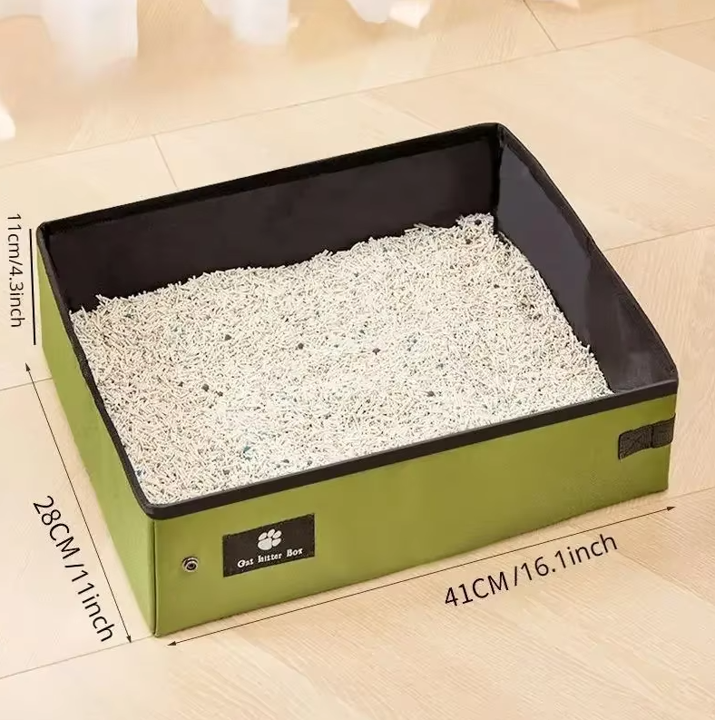 Top-down view of a stylish cat litter box, showing the spacious interior and easy-access entry for pet care.