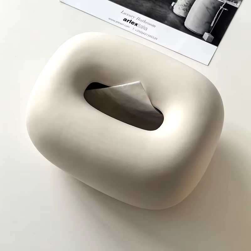 Sleek silver ceramic tissue box cover, modern design for elegant home and office decor.