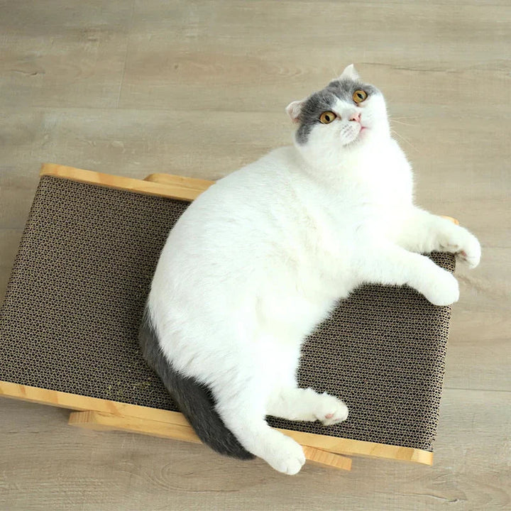 Cardboard cat scratcher lounger in a neutral tone, providing comfort and a play area for cats