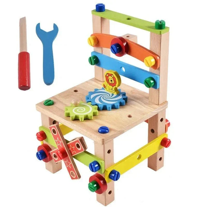 Unisex wooden tool kit toy, an excellent learning game that supports fine motor development and creative thinking.