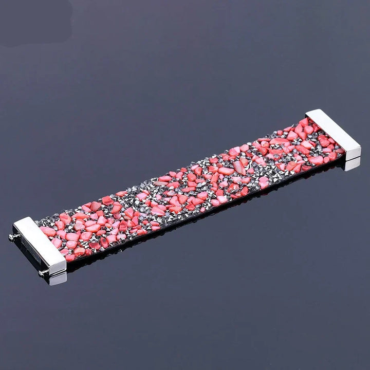 Genuine natural stone beads & leather cord create this unisex crystal bracelet.