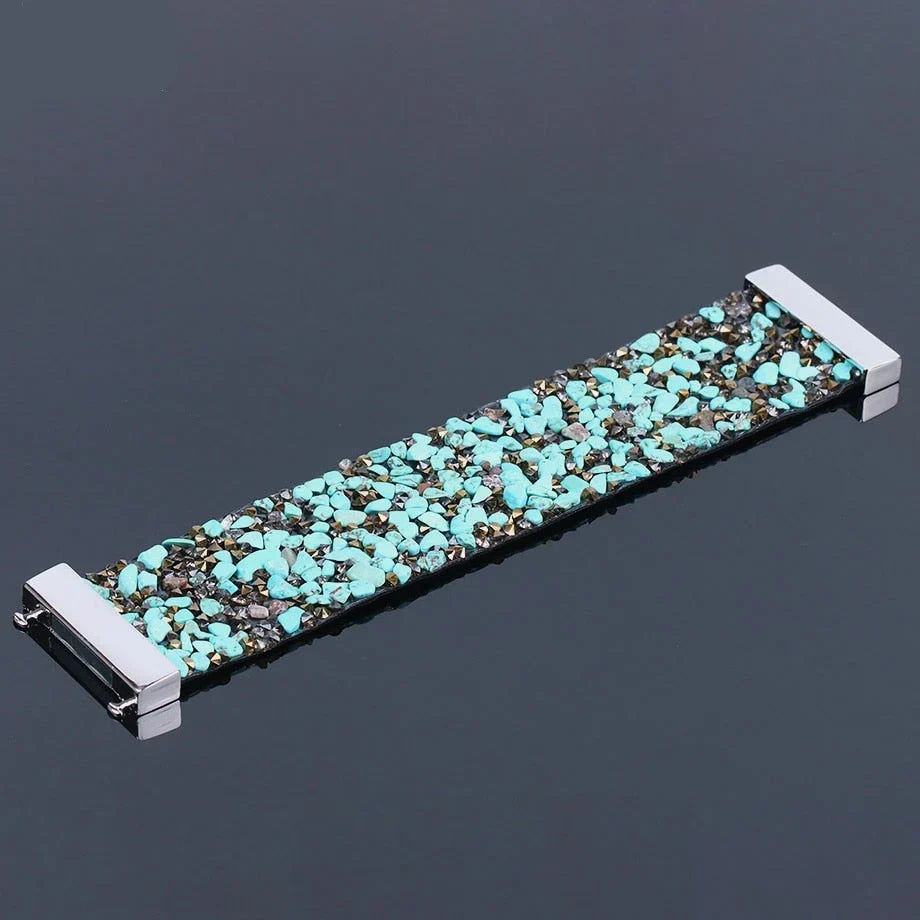 Handcrafted unisex natural stone leather crystal bracelet, perfect for any outfit.