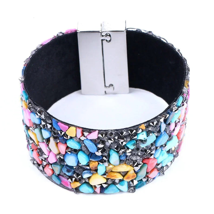 Authentic natural stone crystal bracelet with genuine leather, unisex style.