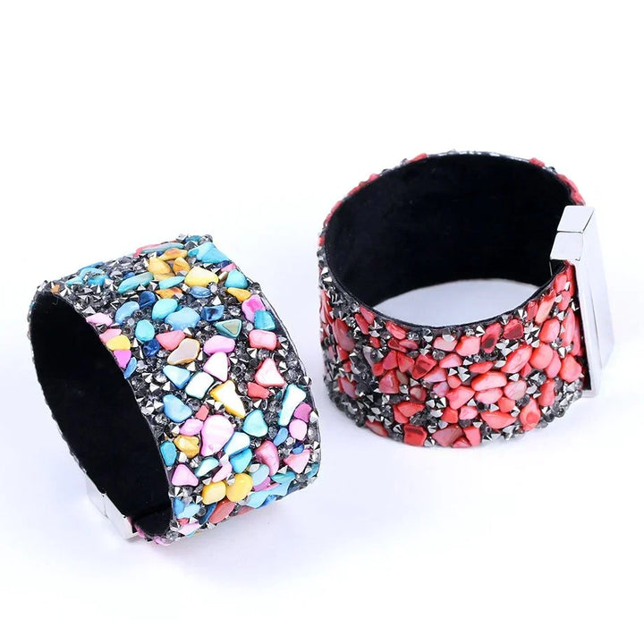 Detailed view of a unisex natural stone crystal leather bracelet, showcasing texture.