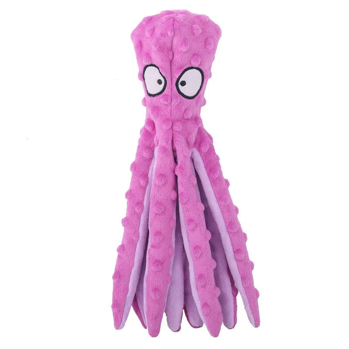 Unisex no stuffing octopus dog toy in multiple colors, squeaky and crinkly for pets.
