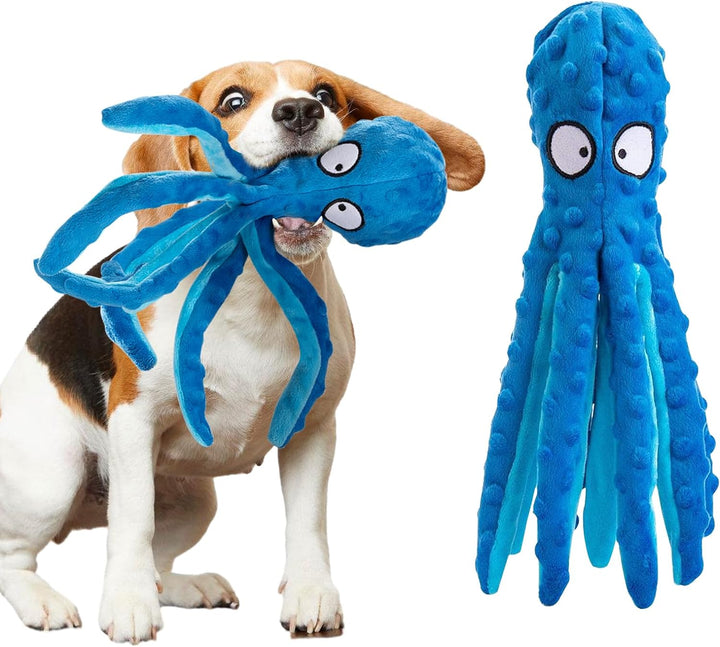 Green no stuffing octopus squeaky dog toy, durable plush for playful pets.